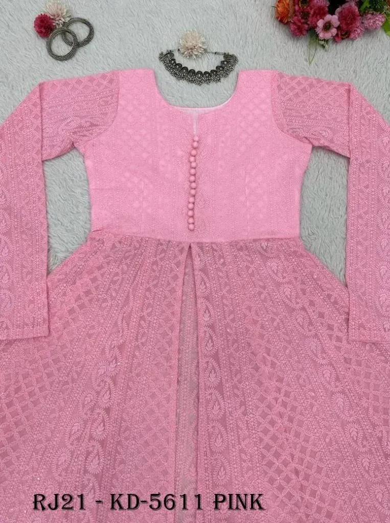 Latest Georgette Chikankari Pink Kurti